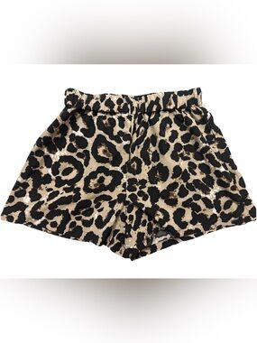 SHEIN Leopard Print Elastic Waist Shorts - Black, Tan Size M Tall